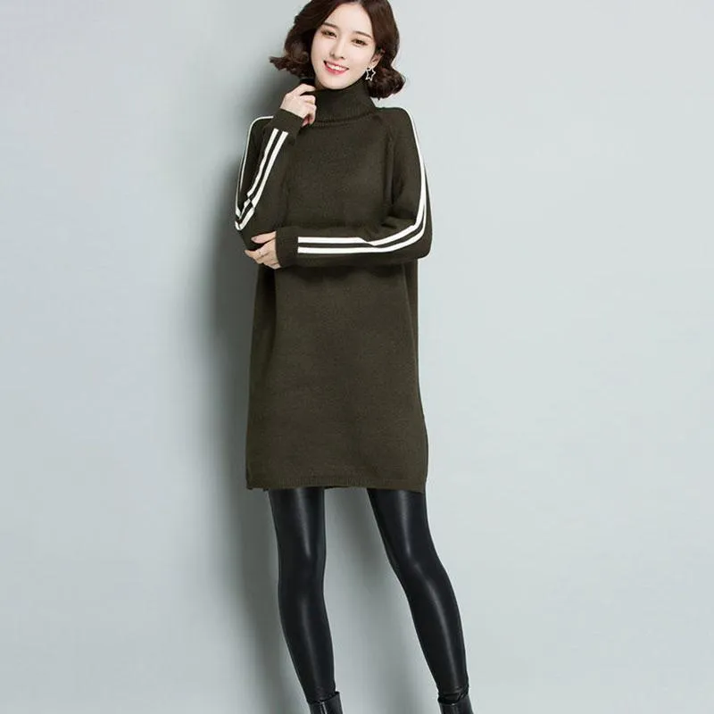 Autumn and Winter Turtleneck Thick Sweater Dress Mid-length Loose Large Size Base Skirt Fashion Simple Women's Sweater Dress