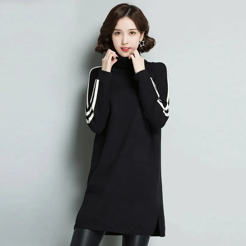 Autumn and Winter Turtleneck Thick Sweater Dress Mid-length Loose Large Size Base Skirt Fashion Simple Women's Sweater Dress
