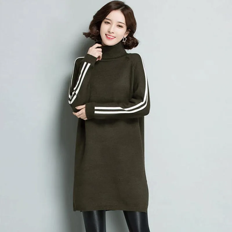 Autumn and Winter Turtleneck Thick Sweater Dress Mid-length Loose Large Size Base Skirt Fashion Simple Women's Sweater Dress