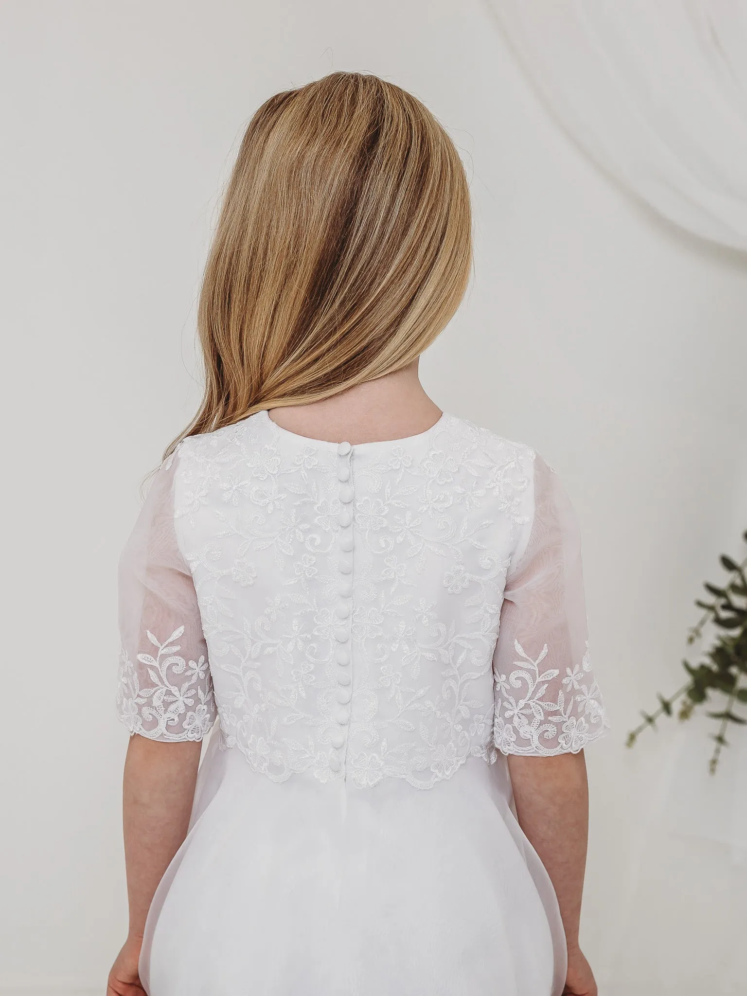 'Ava' White Embroidered Organza Communion Dress