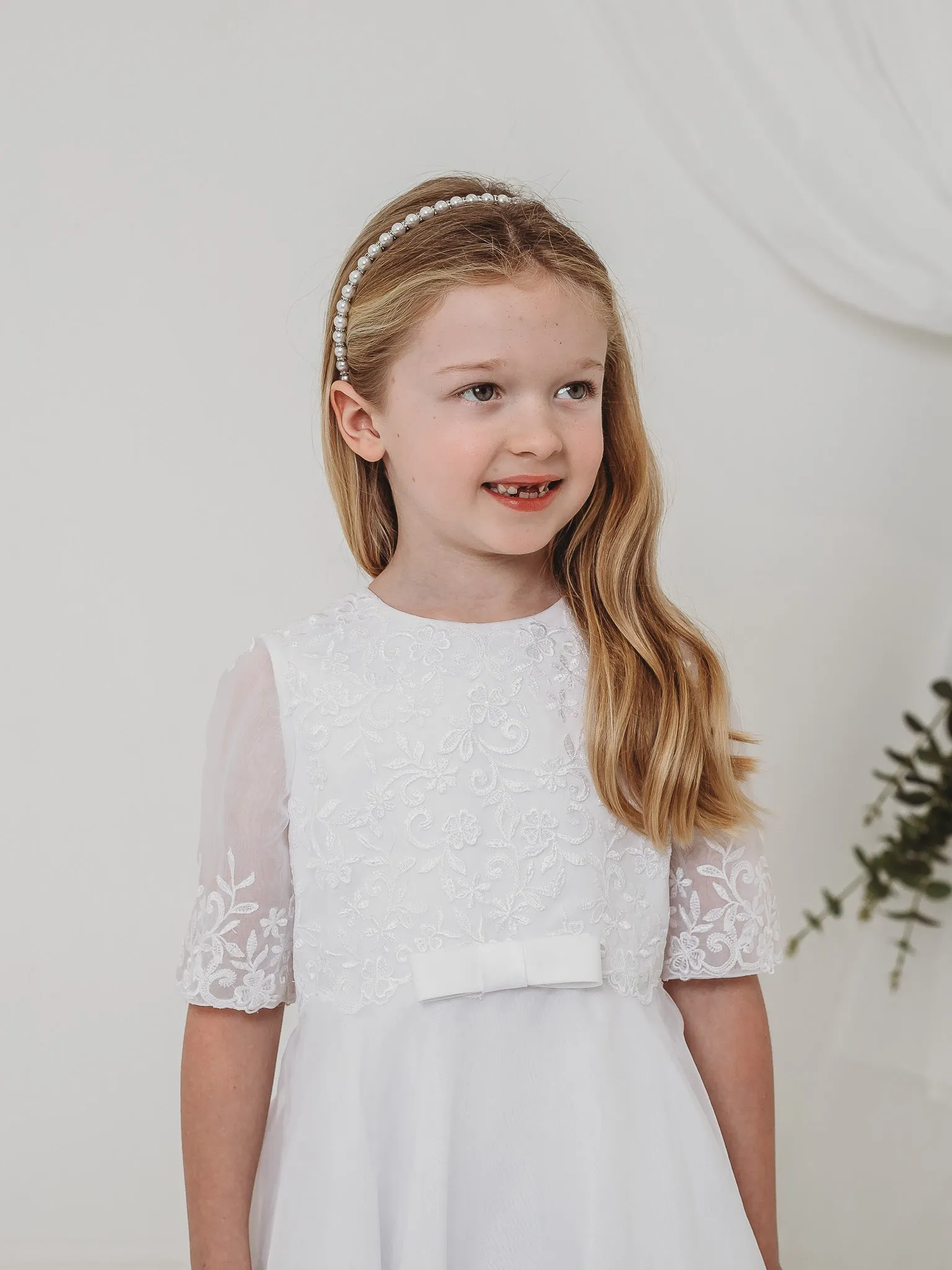 'Ava' White Embroidered Organza Communion Dress