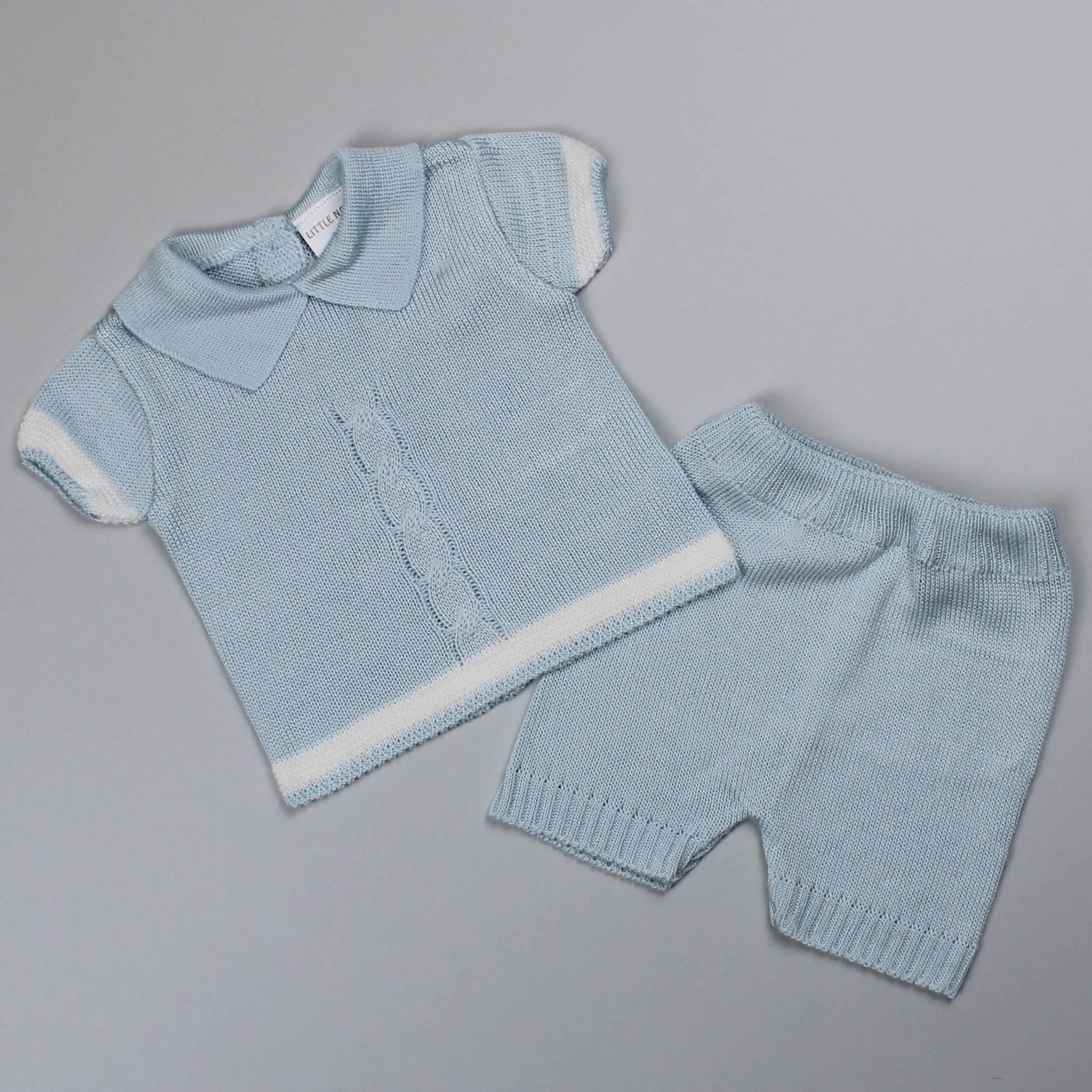 Baby Boy Knitted Shirt & Shorts Outfit - Blue