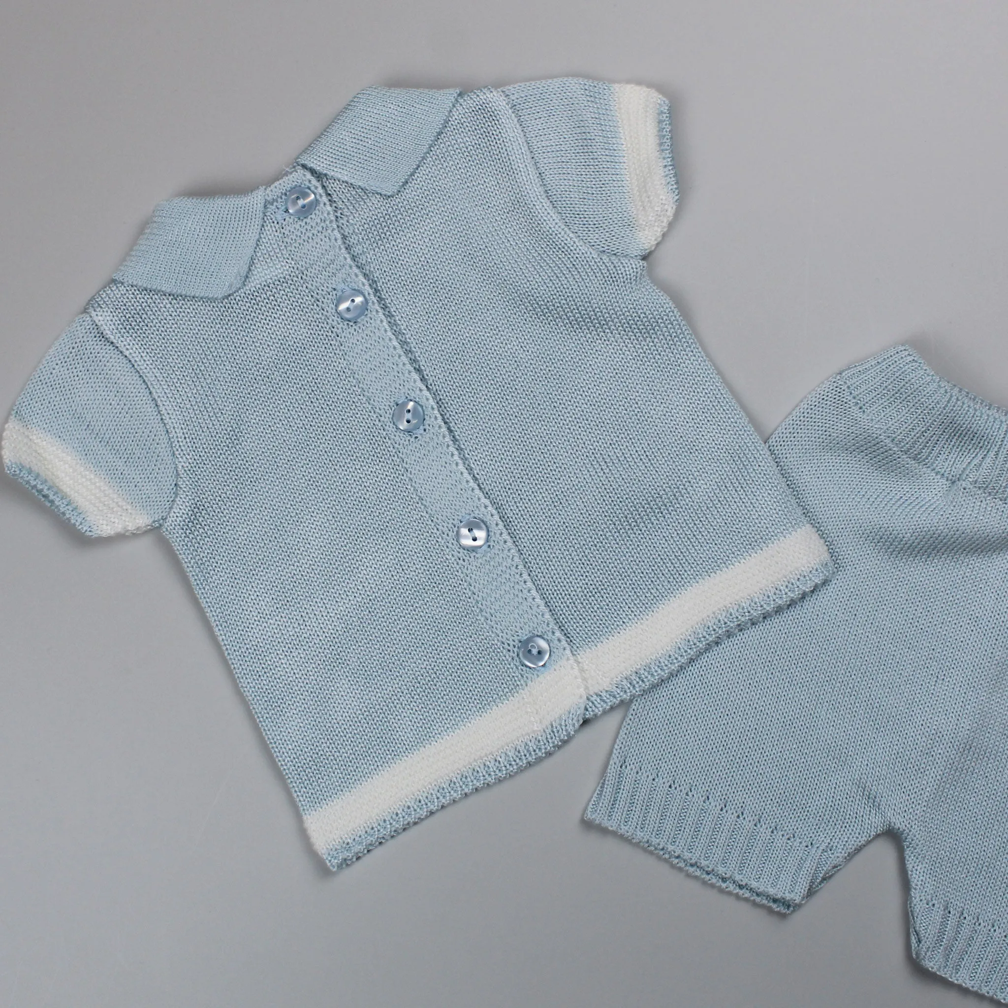 Baby Boy Knitted Shirt & Shorts Outfit - Blue