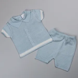 Baby Boy Knitted Shirt & Shorts Outfit - Blue
