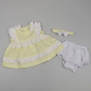 Baby Girls Lemon and White Dress Set with Knickers and Headband