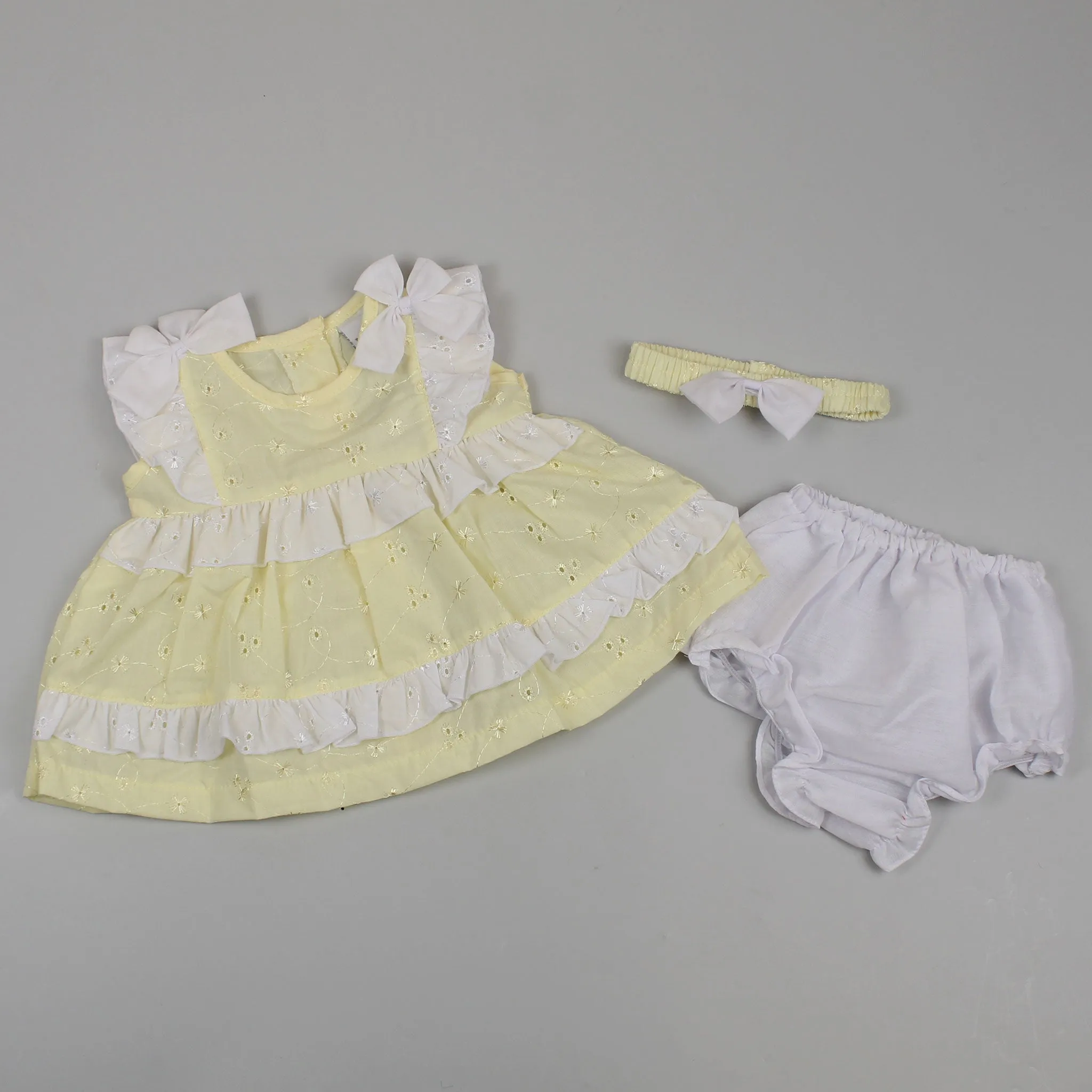 Baby Girls Lemon and White Dress Set with Knickers and Headband