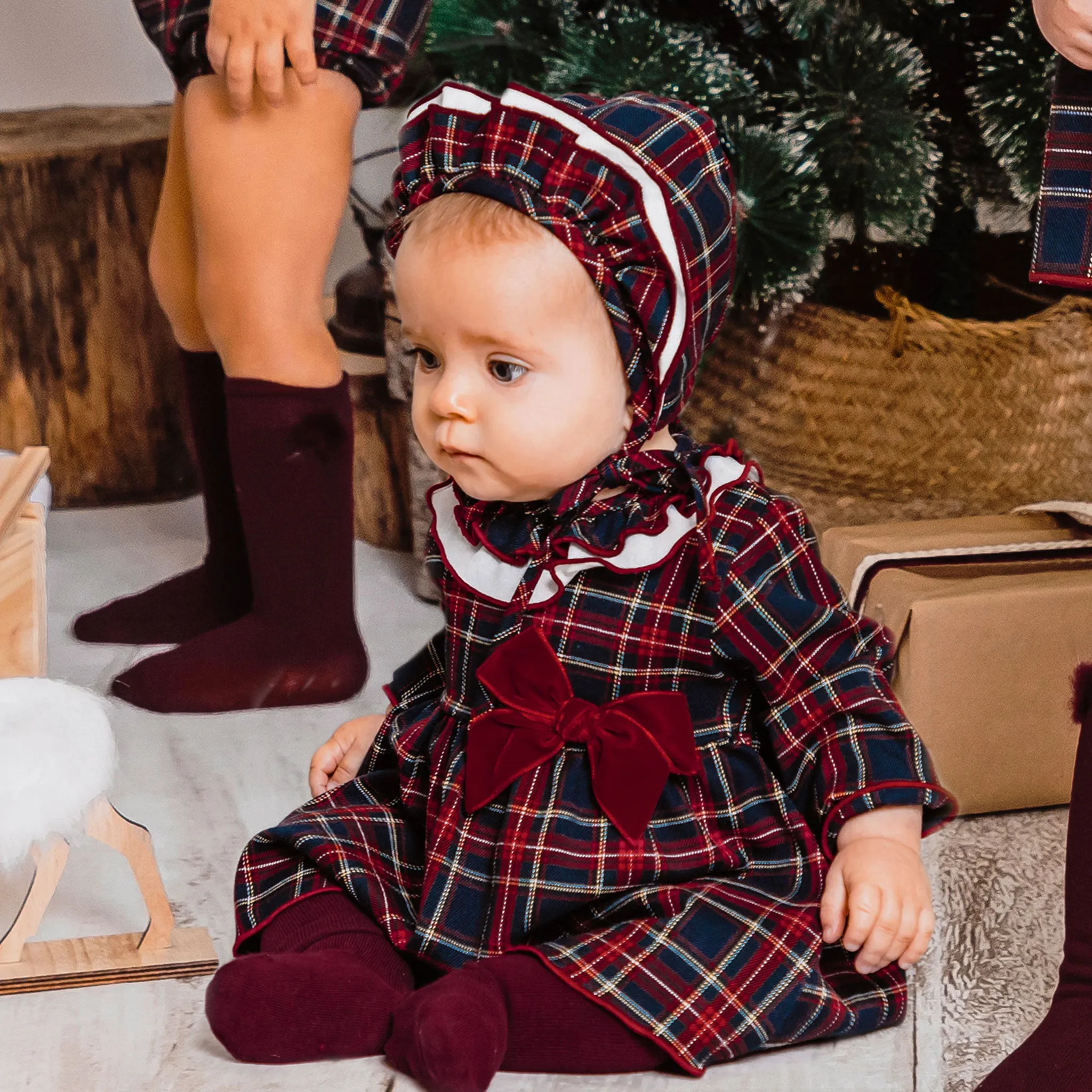 Baby Girls Traditional Red Tartan Dress - Calamaro 21248