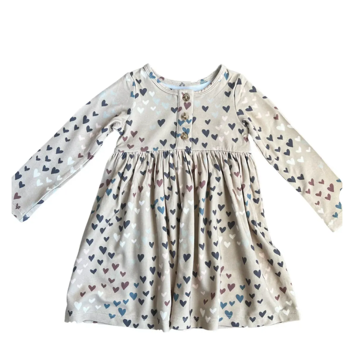 Baby Sprouts Long Sleeve Henley Dress - Cluster Hearts