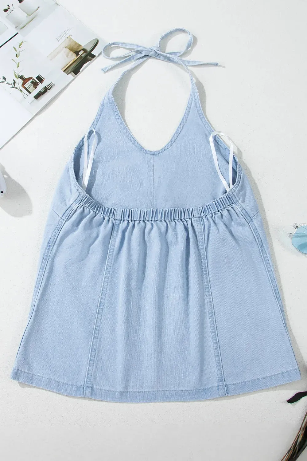 Backless Halter Neck Denim Top