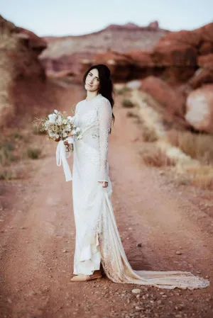 Beaded Grid Fit & Flare Wedding Dress | Haley