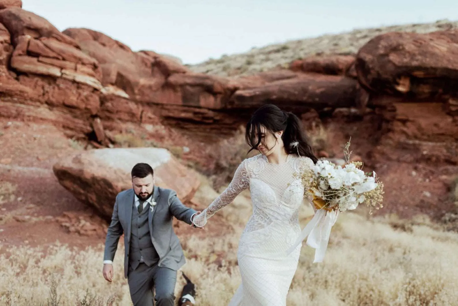 Beaded Grid Fit & Flare Wedding Dress | Haley