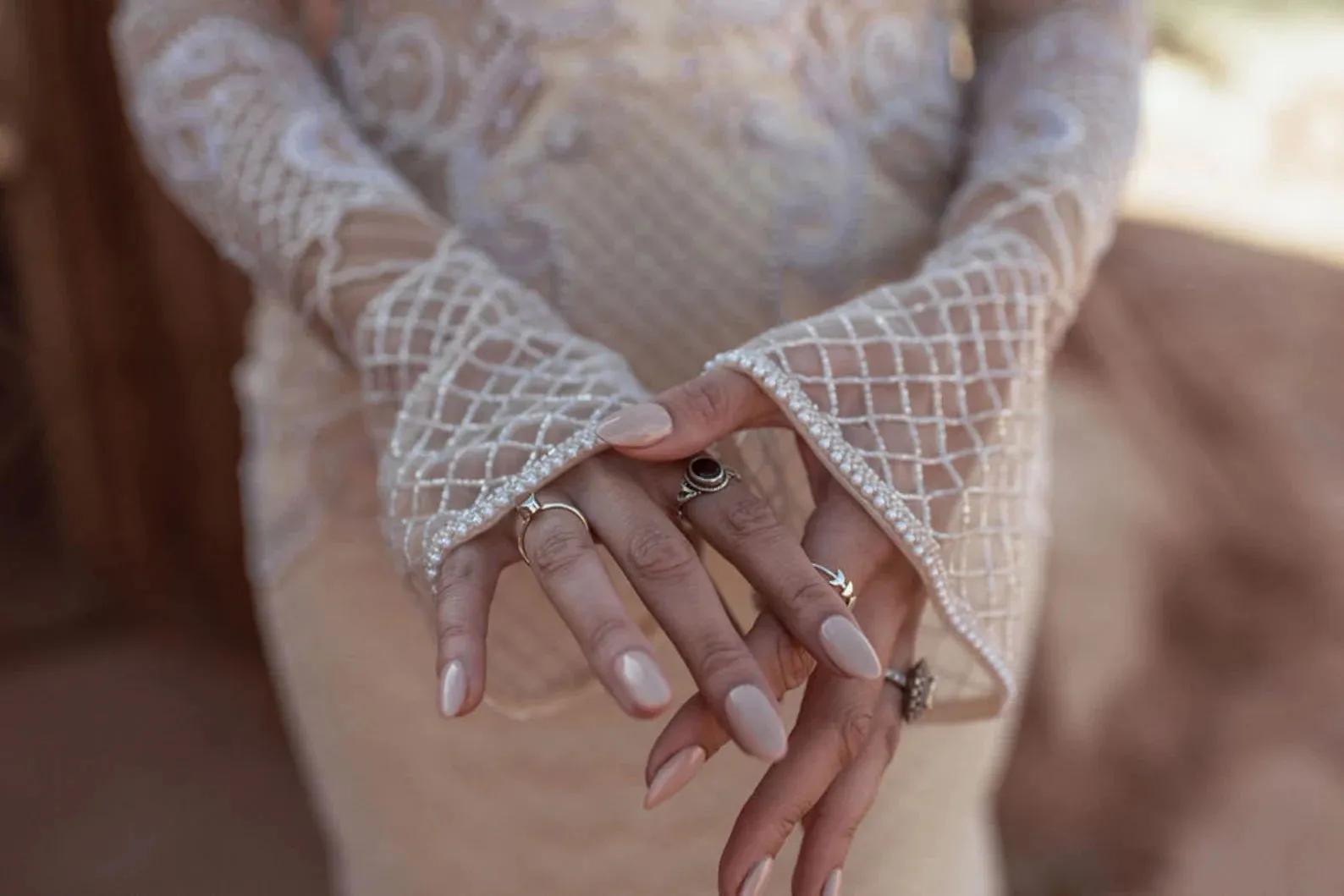 Beaded Grid Fit & Flare Wedding Dress | Haley