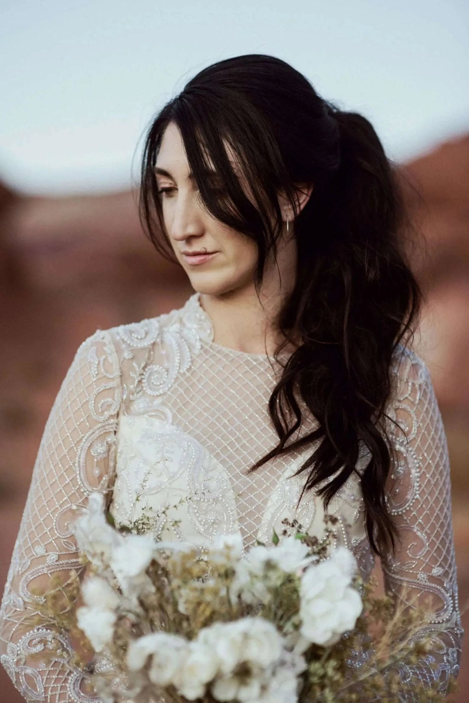 Beaded Grid Fit & Flare Wedding Dress | Haley