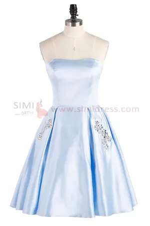 Beautiful Light Blue A-line Satin Homecoming Dress Short Prom Dress, SH353