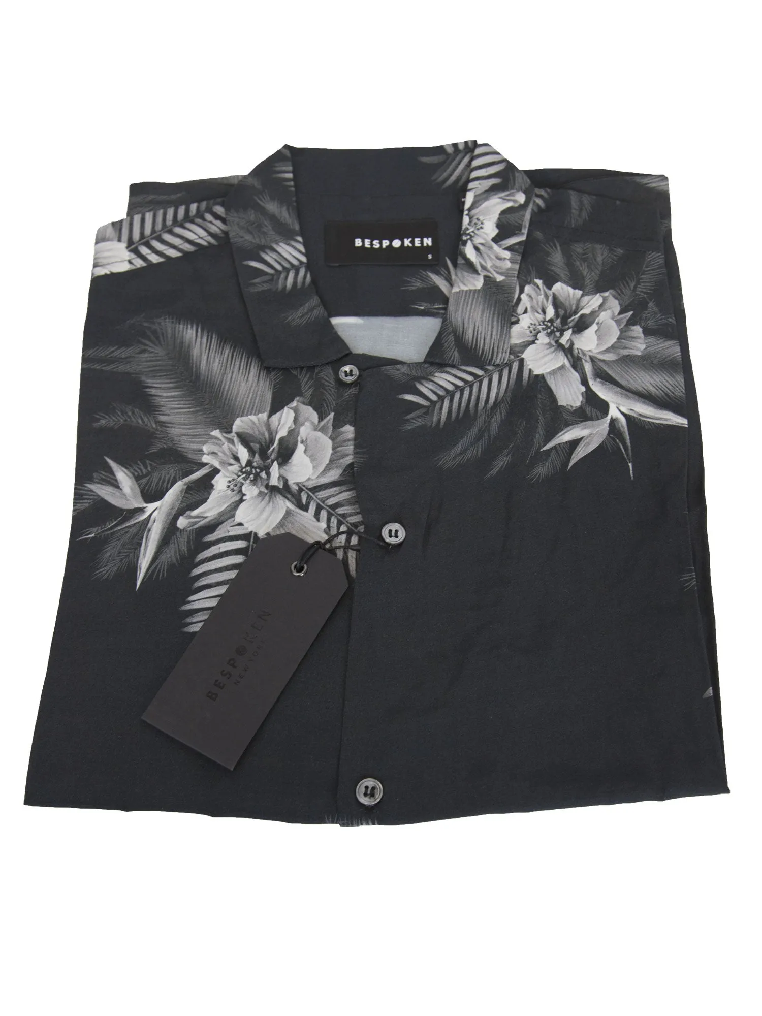 BESPOKEN NYC Men's Black Floral Short Sleeve Shirt 009005 $245 NWT