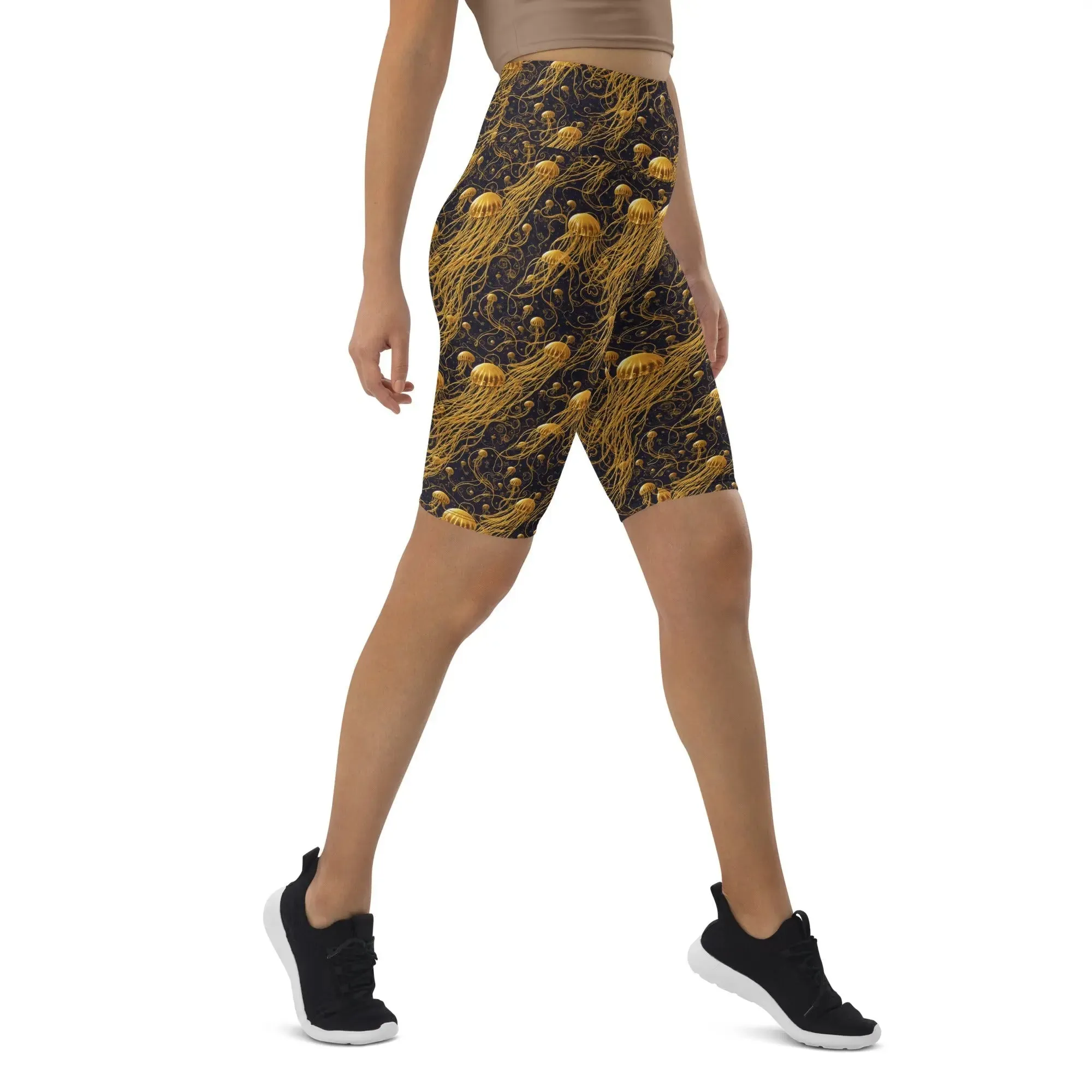 Biker Shorts - Black and Gold Jellyfishes