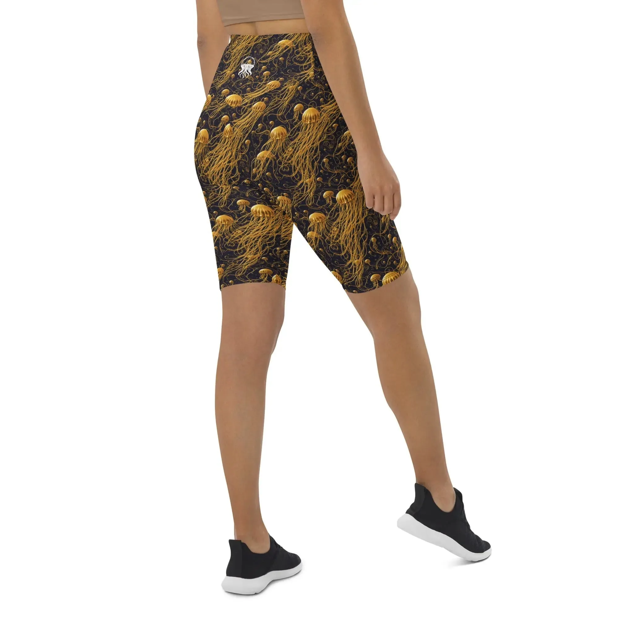 Biker Shorts - Black and Gold Jellyfishes