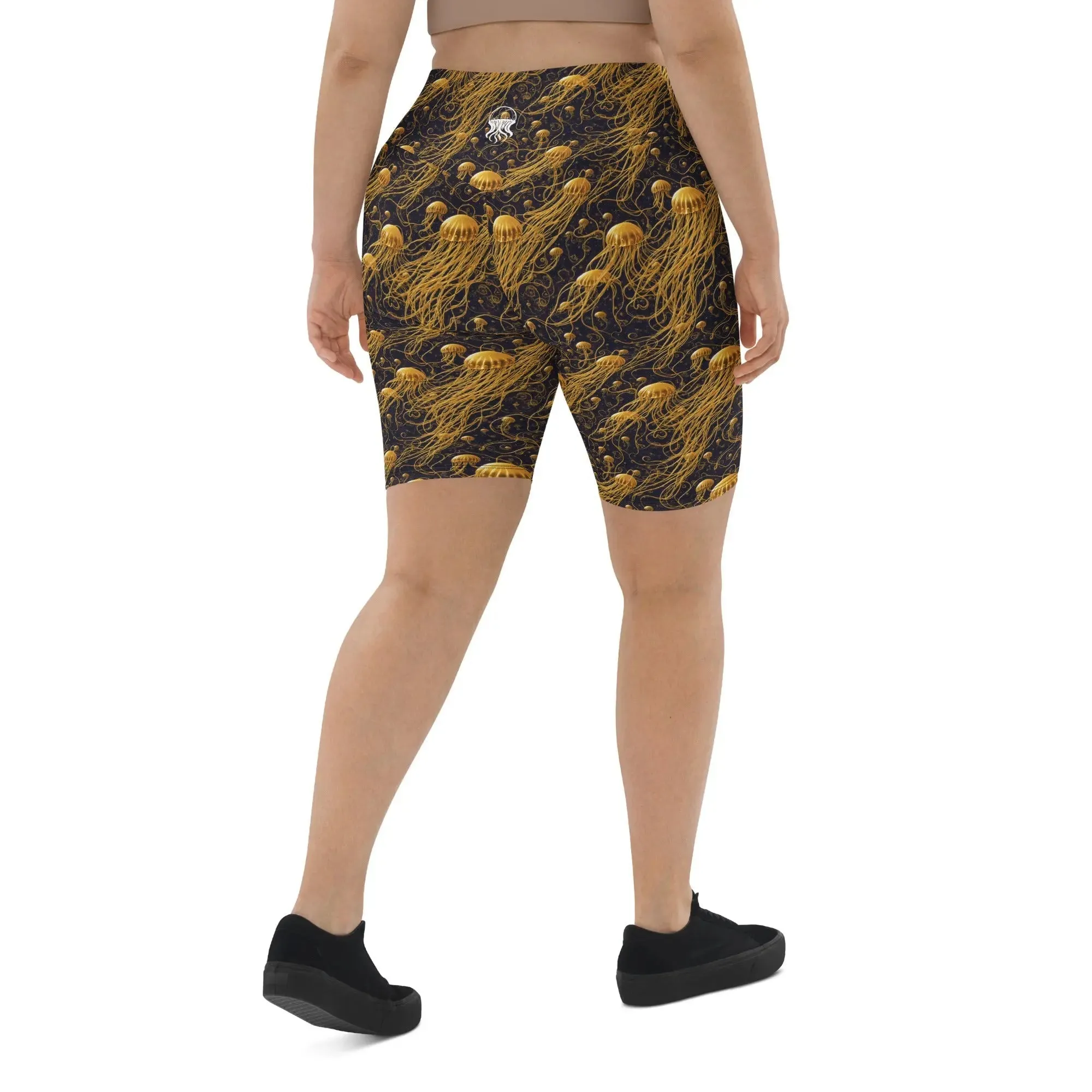 Biker Shorts - Black and Gold Jellyfishes