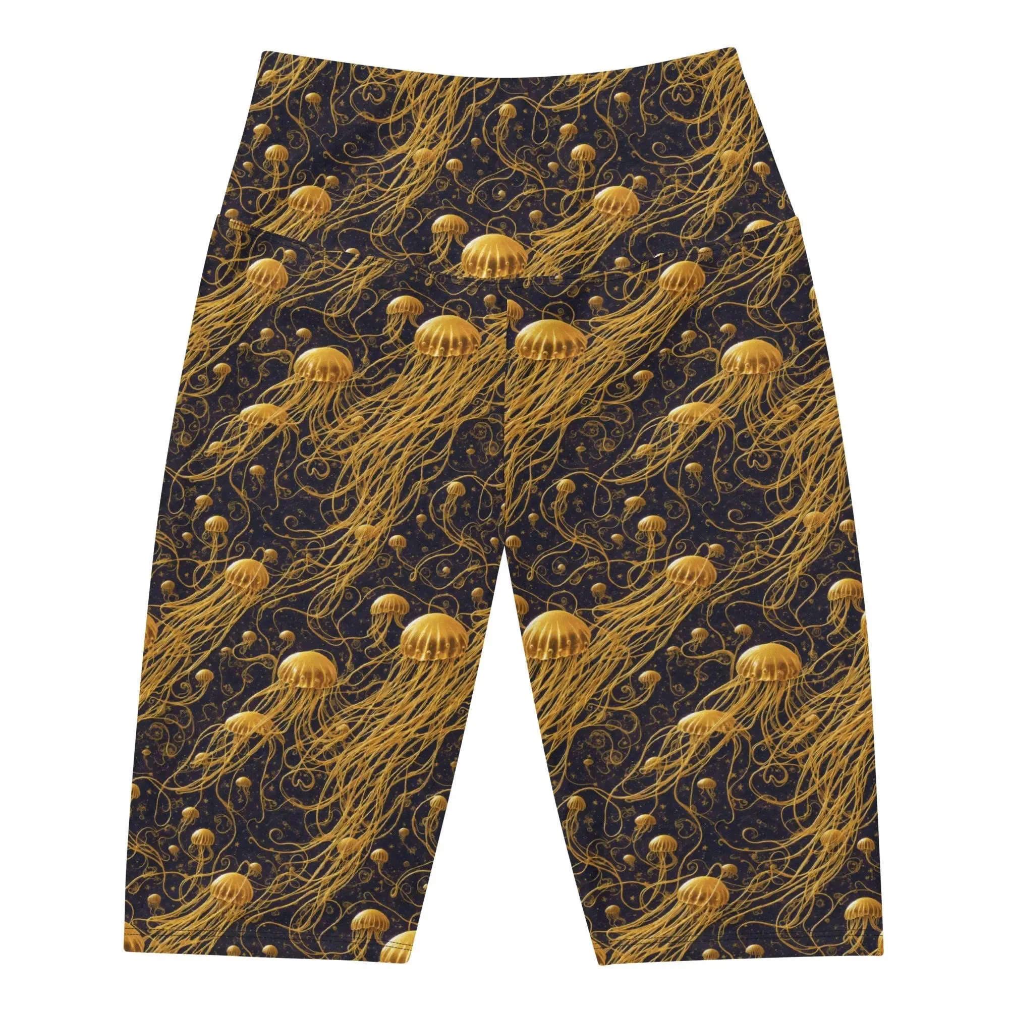 Biker Shorts - Black and Gold Jellyfishes