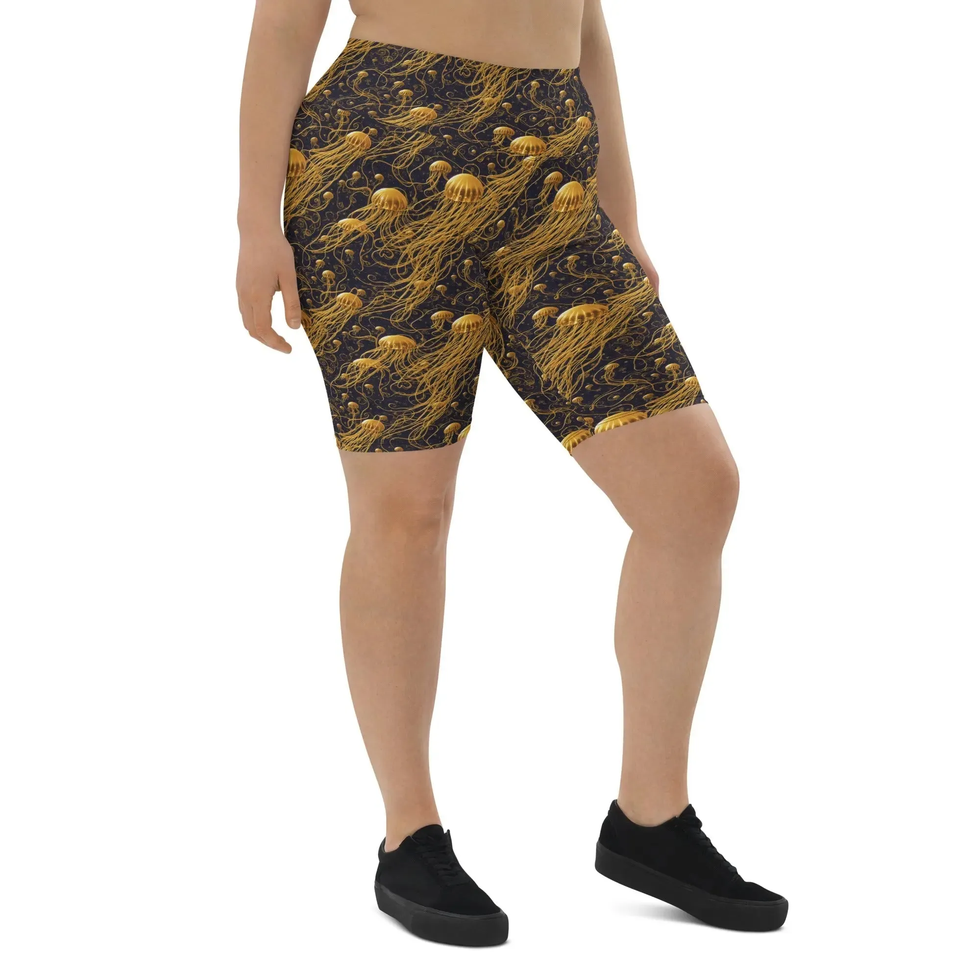 Biker Shorts - Black and Gold Jellyfishes
