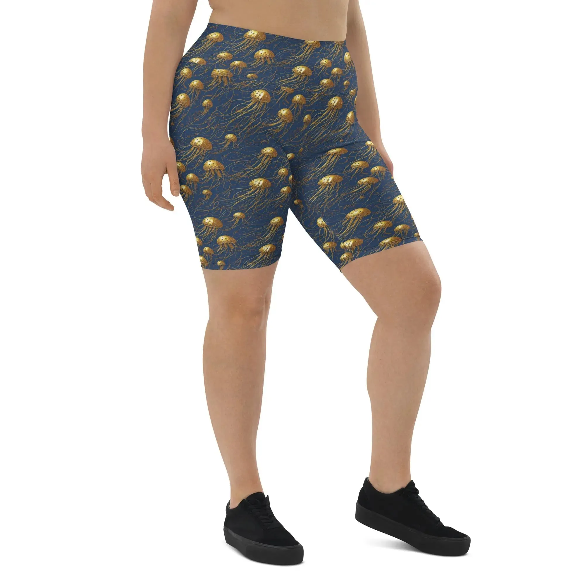 Biker Shorts - Blue and Gold Jellyfishes