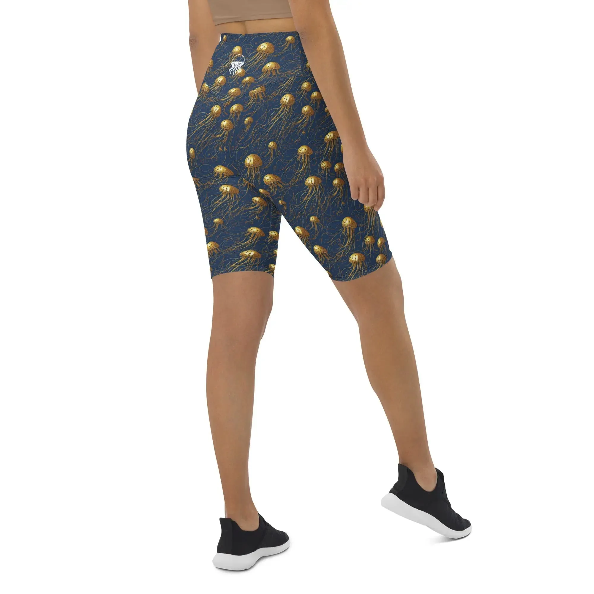 Biker Shorts - Blue and Gold Jellyfishes