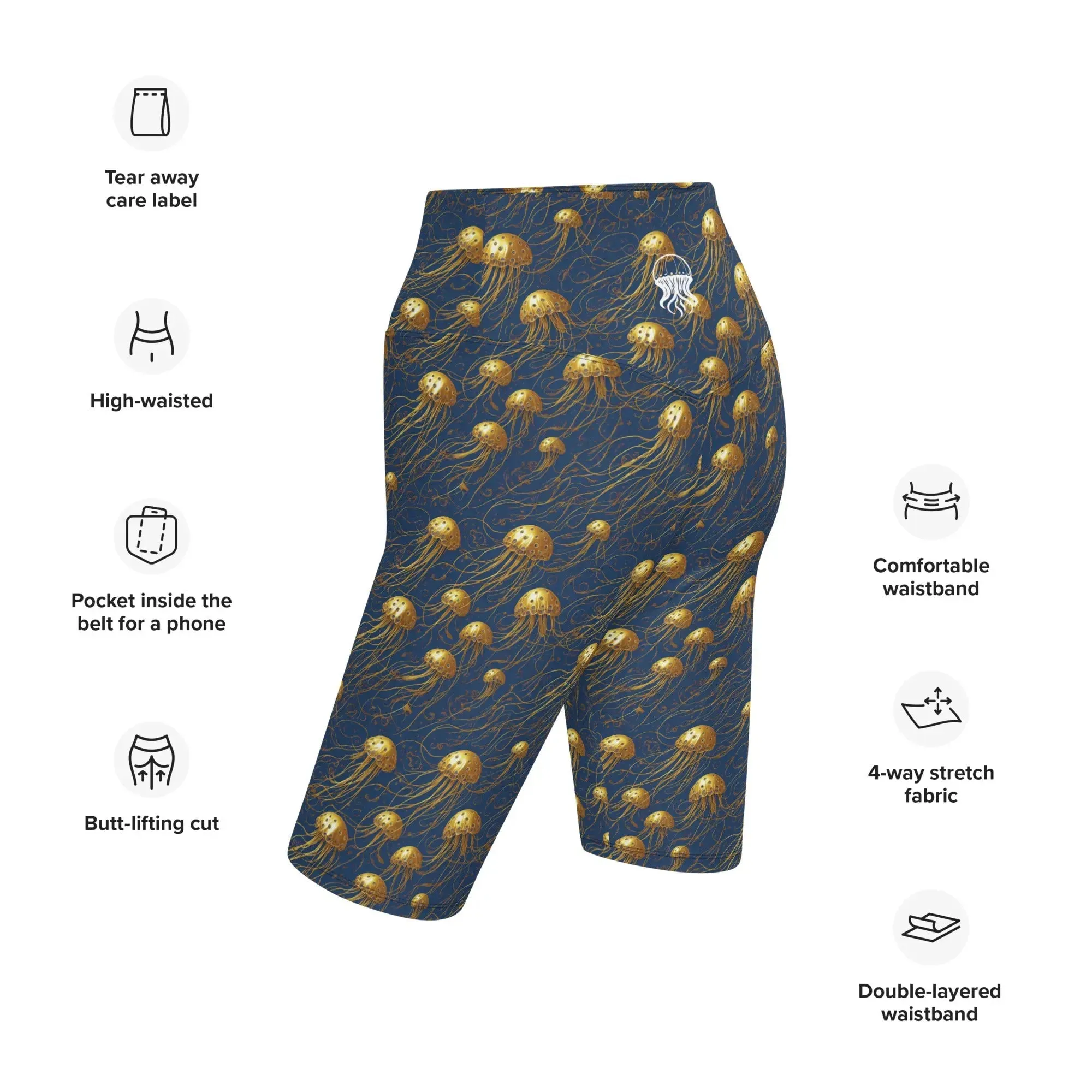Biker Shorts - Blue and Gold Jellyfishes