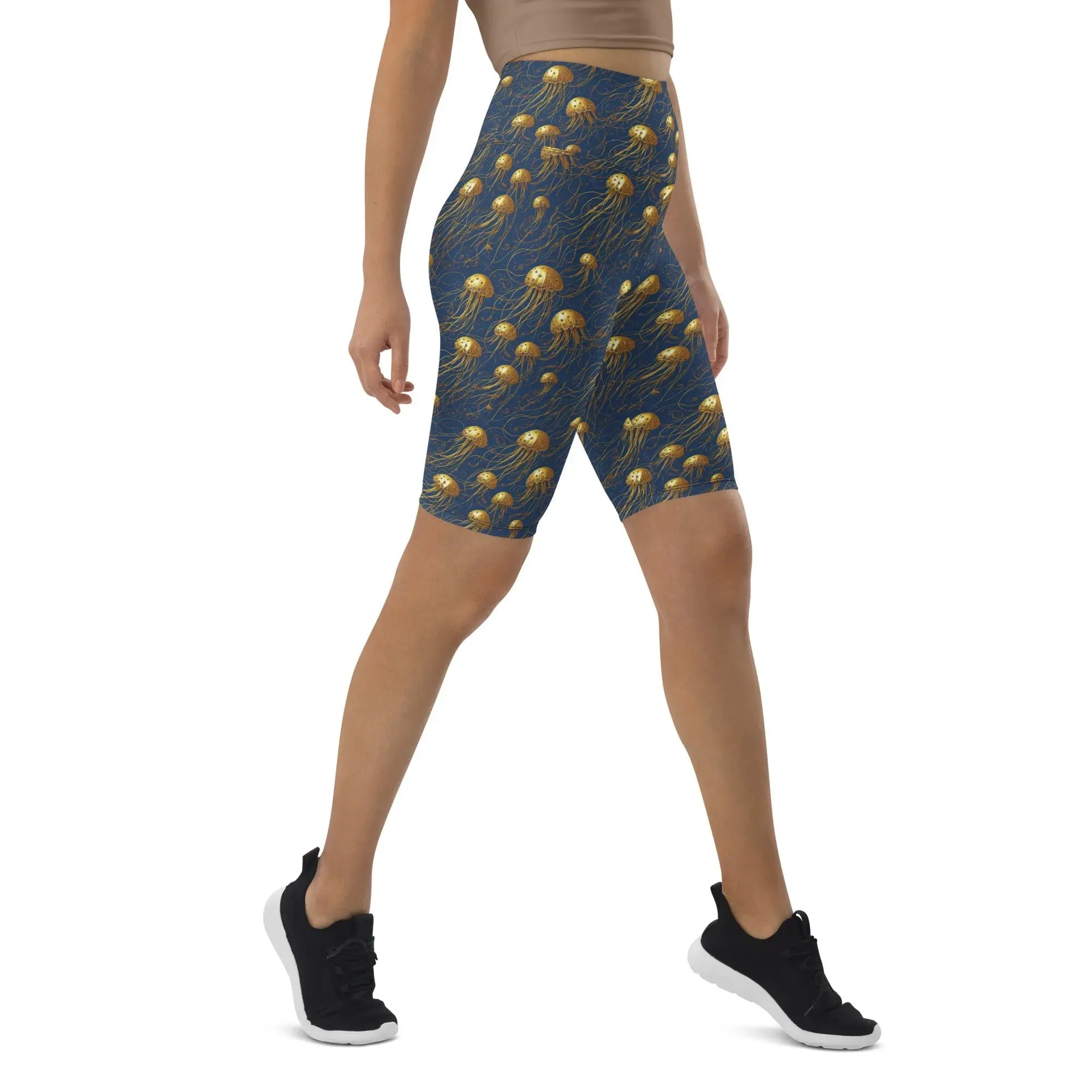 Biker Shorts - Blue and Gold Jellyfishes