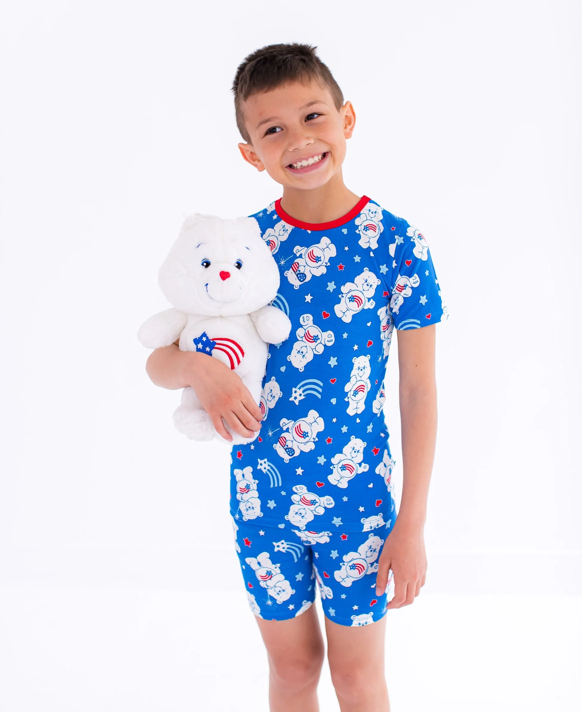 Birdie Bean Care Bears™ America 4th of July Print 2-piece Short Sleeve Kids Pajamas with Shorts
