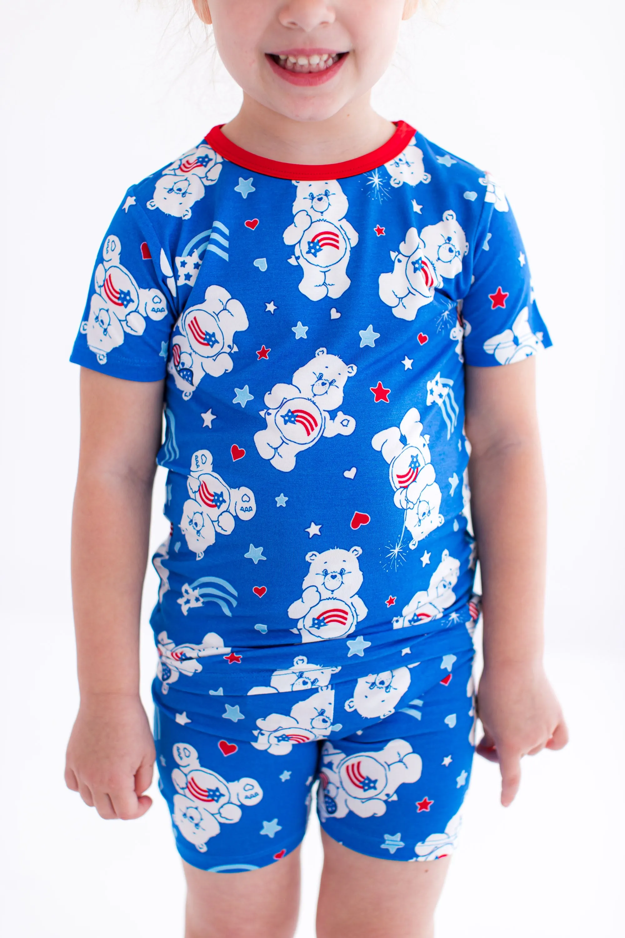 Birdie Bean Care Bears™ America 4th of July Print 2-piece Short Sleeve Kids Pajamas with Shorts