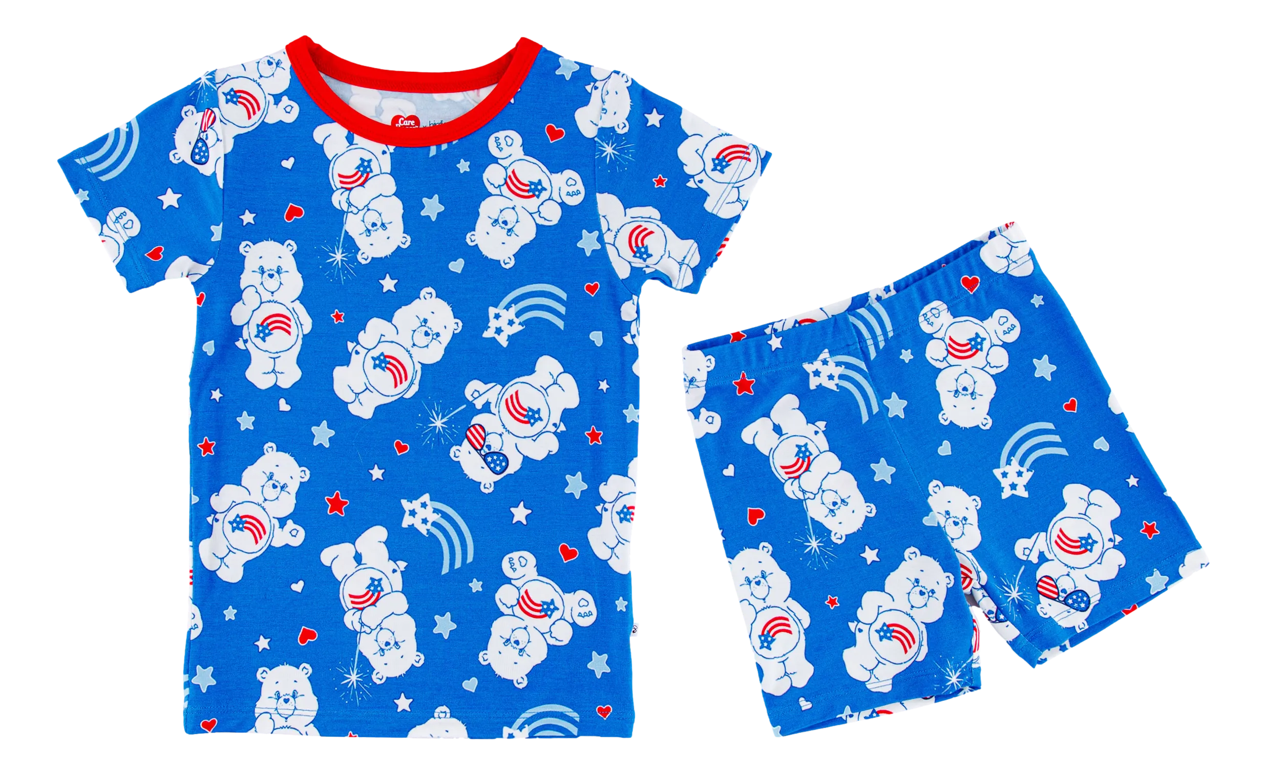 Birdie Bean Care Bears™ America 4th of July Print 2-piece Short Sleeve Kids Pajamas with Shorts