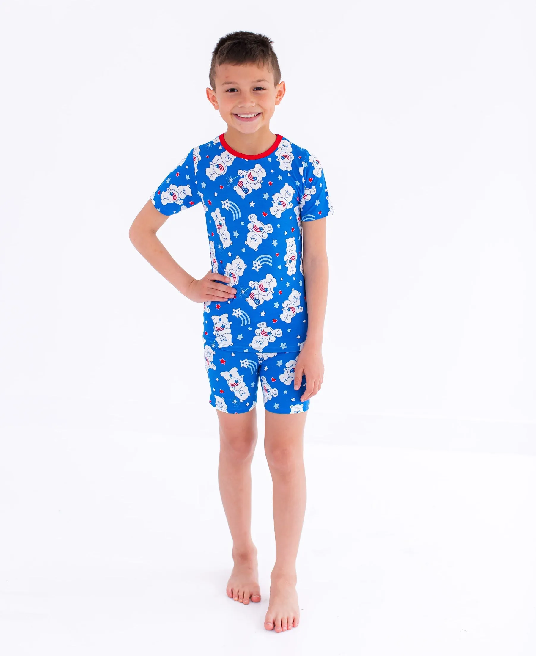 Birdie Bean Care Bears™ America 4th of July Print 2-piece Short Sleeve Kids Pajamas with Shorts