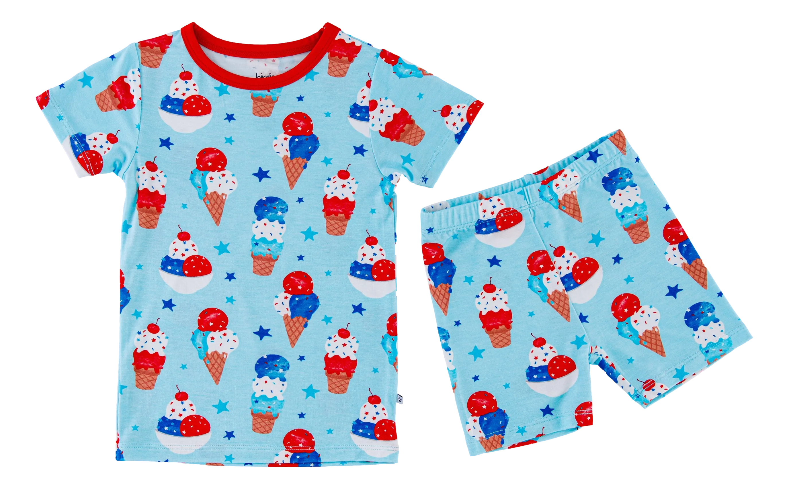 Birdie Bean Carter Blue Ice Cream Cones 4th of July Print 2-piece Short Sleeve Kids Pajamas with Shorts
