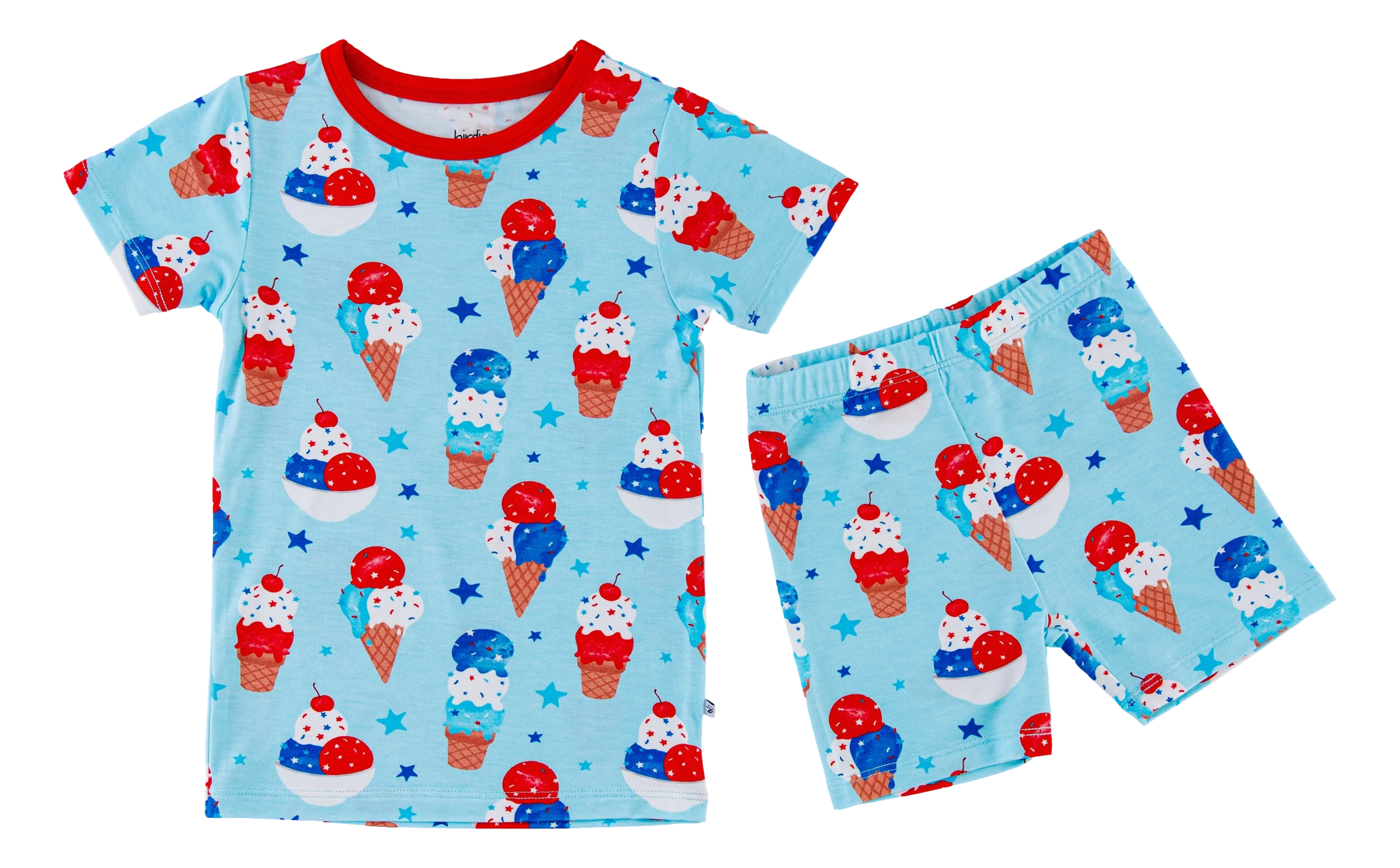 Birdie Bean Carter Blue Ice Cream Cones 4th of July Print 2-piece Short Sleeve Kids Pajamas with Shorts