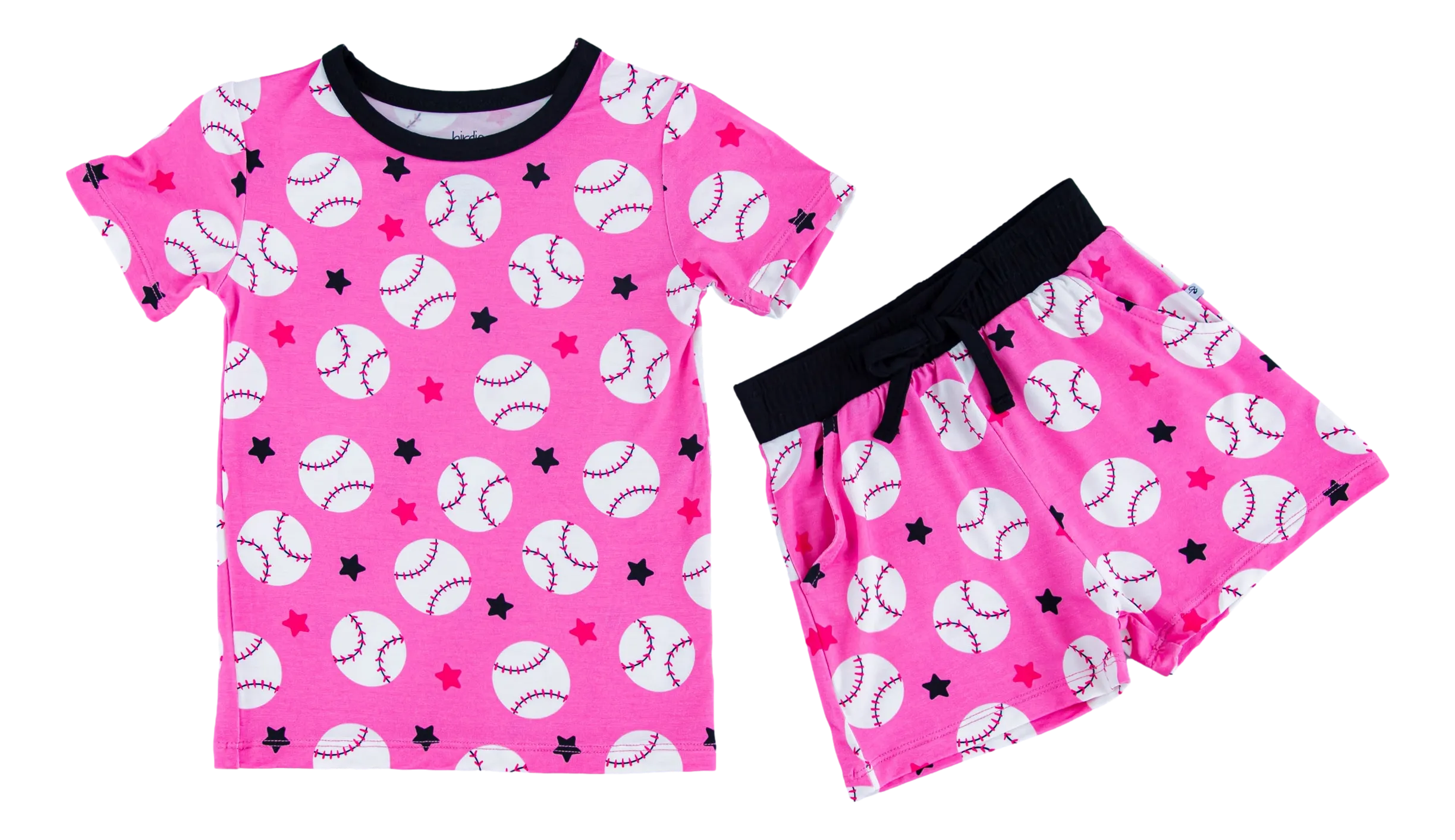 Birdie Bean Pink Baseball Hayley Print 2-piece Short Sleeve Kids Pajamas with Shorts