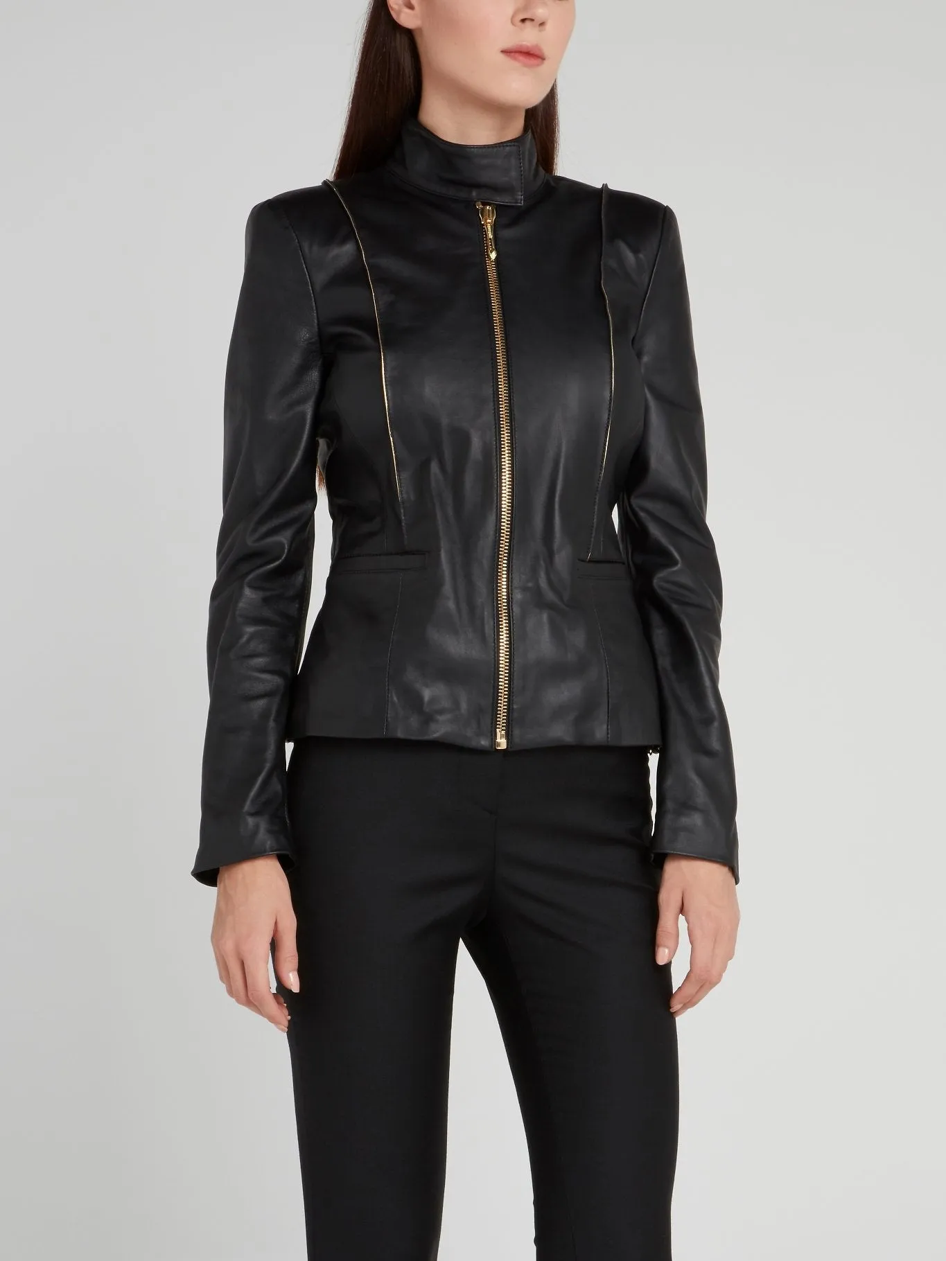 Black Clasp Neck Leather Jacket
