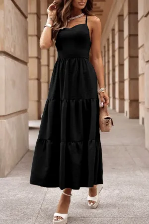 Black Crossover Backless Bodice Tiered Maxi Dress