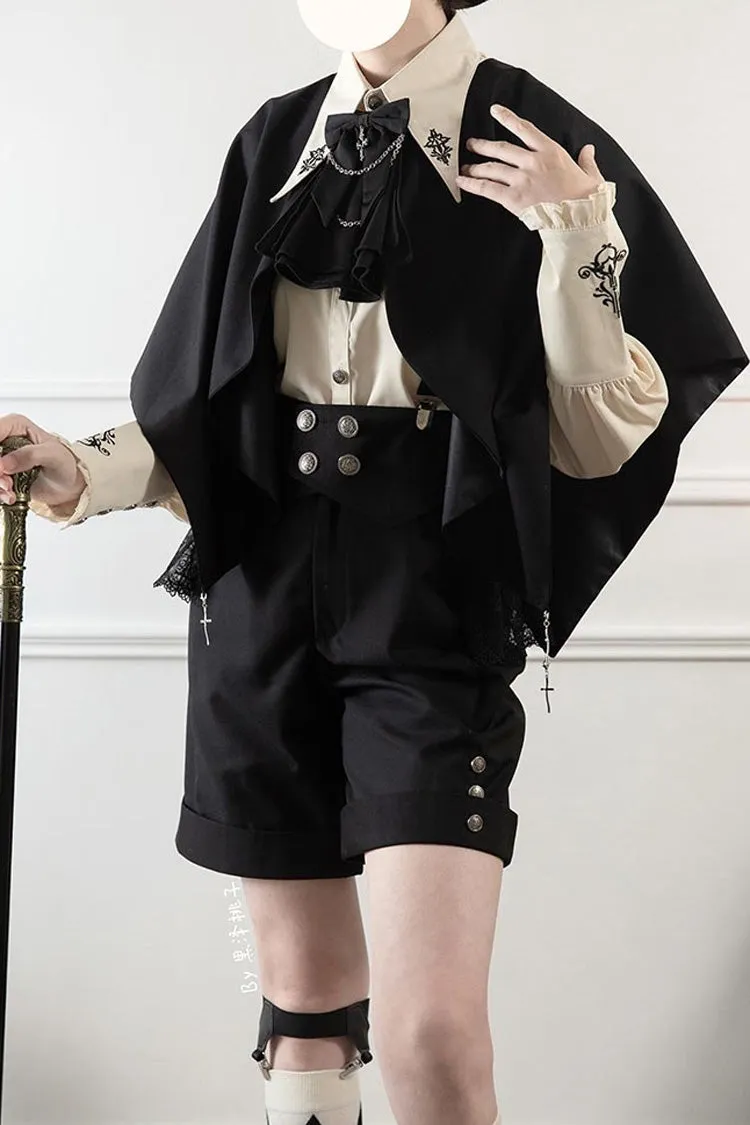 Black Night Raven Magic Ouji Prince Handsome Lolita Shirt Bib Shorts Set