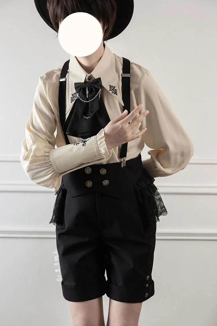 Black Night Raven Magic Ouji Prince Handsome Lolita Shirt Bib Shorts Set