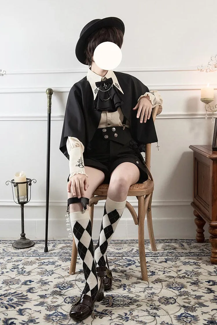 Black Night Raven Magic Ouji Prince Handsome Lolita Shirt Bib Shorts Set