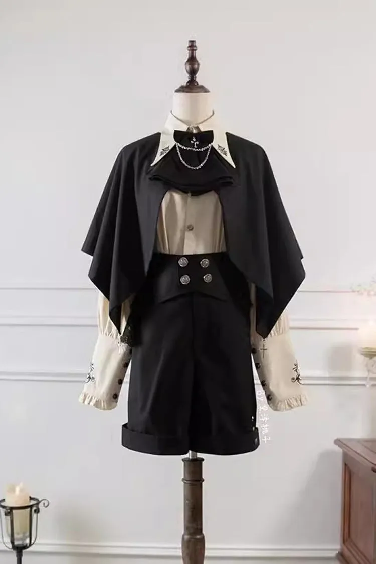Black Night Raven Magic Ouji Prince Handsome Lolita Shirt Bib Shorts Set