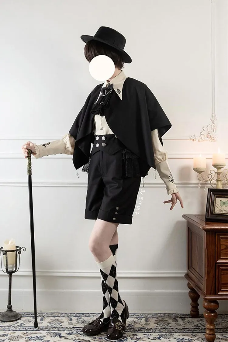 Black Night Raven Magic Ouji Prince Handsome Lolita Shirt Bib Shorts Set
