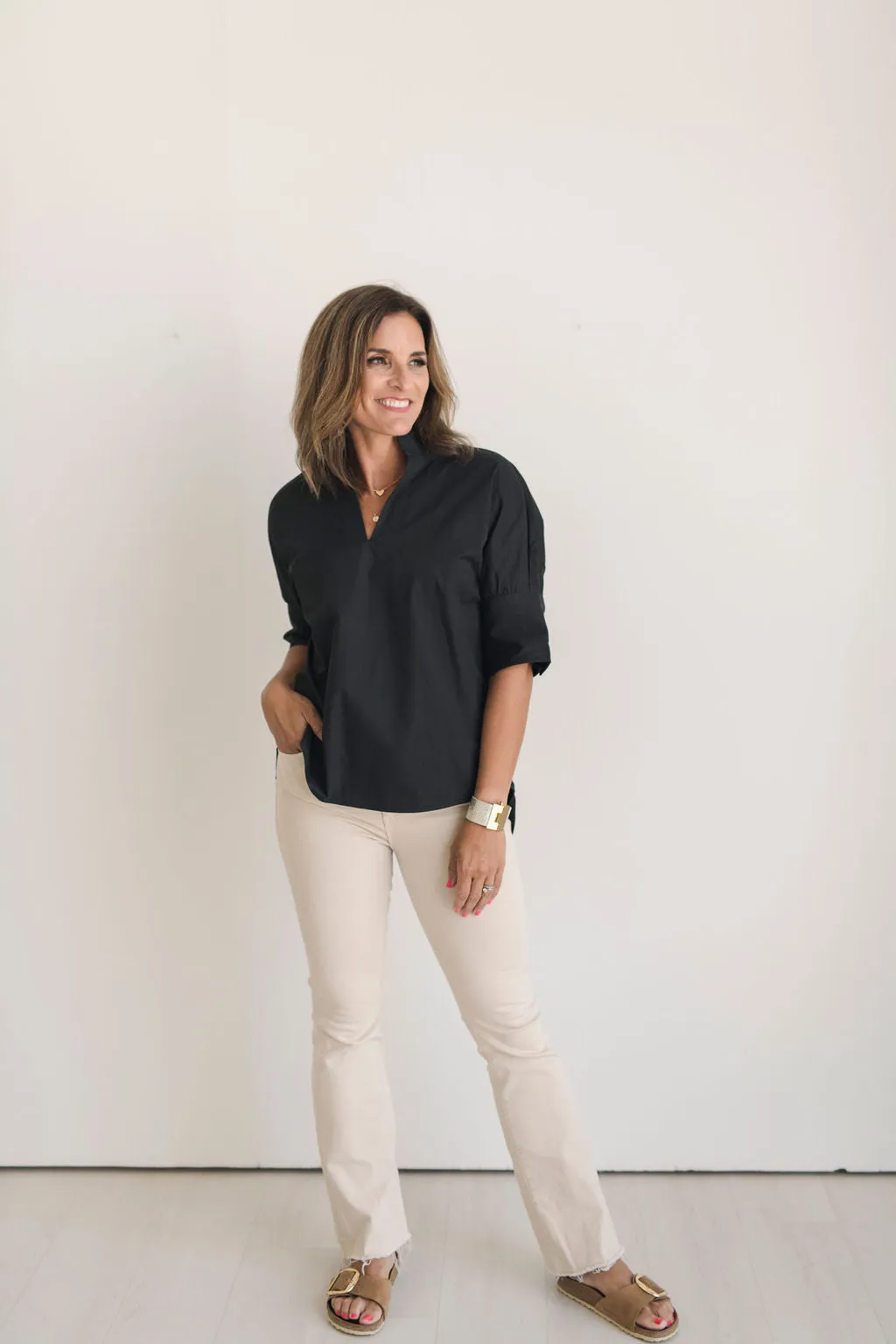 Black Pullover Cotton Shirt - The Charlie