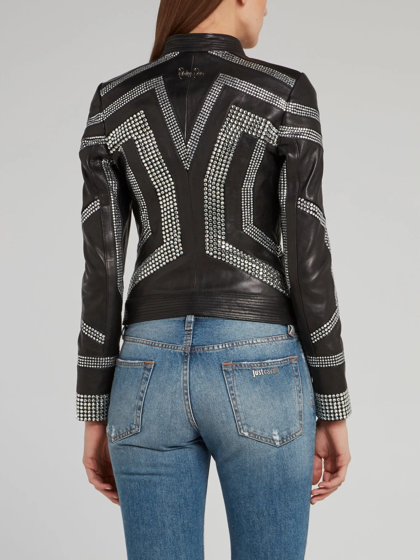 Black Studded Geometric Leather Jacket