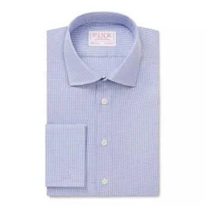 Blue & White Tailored Fit Double Cuff Mini Check Formal Shirt