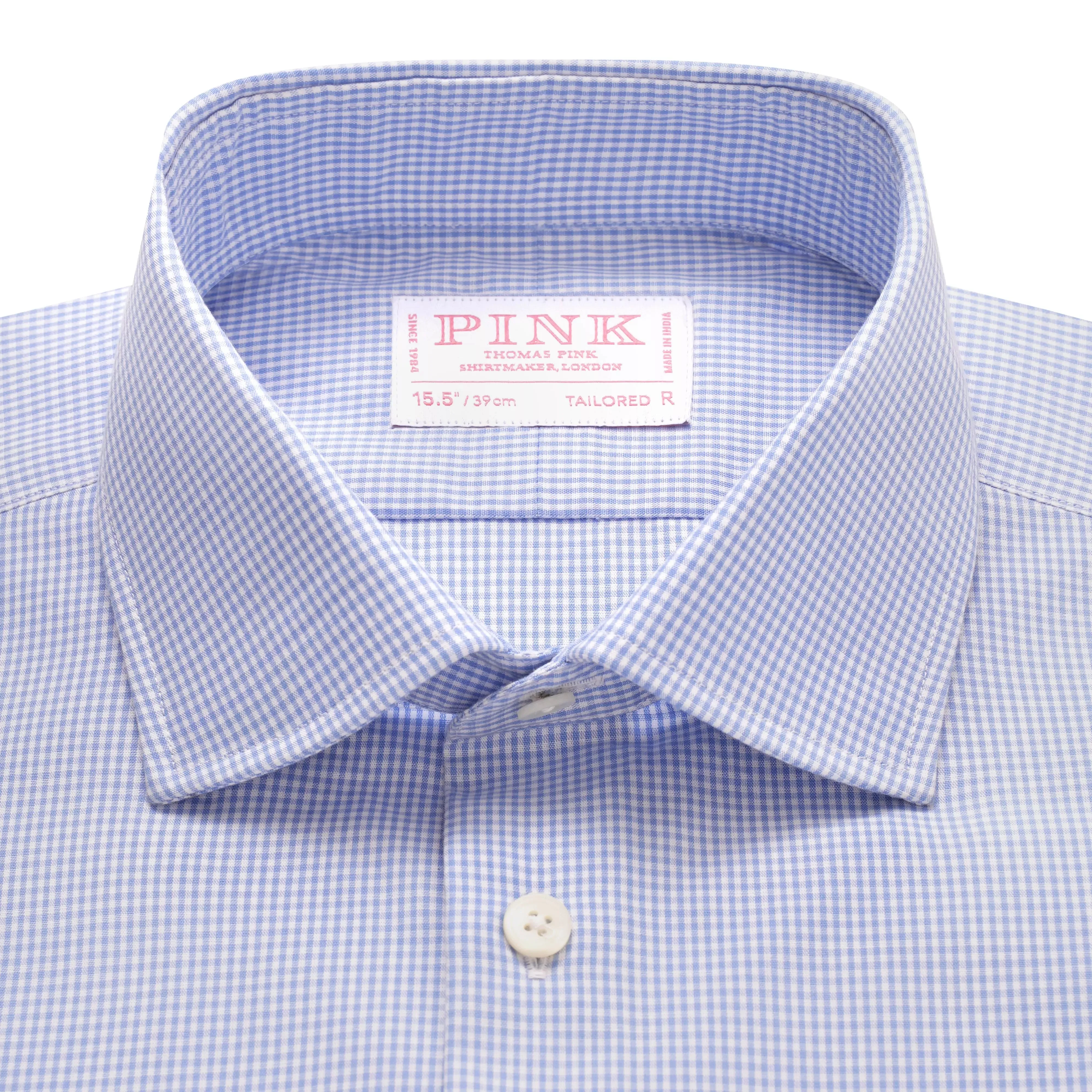Blue & White Tailored Fit Double Cuff Mini Check Formal Shirt