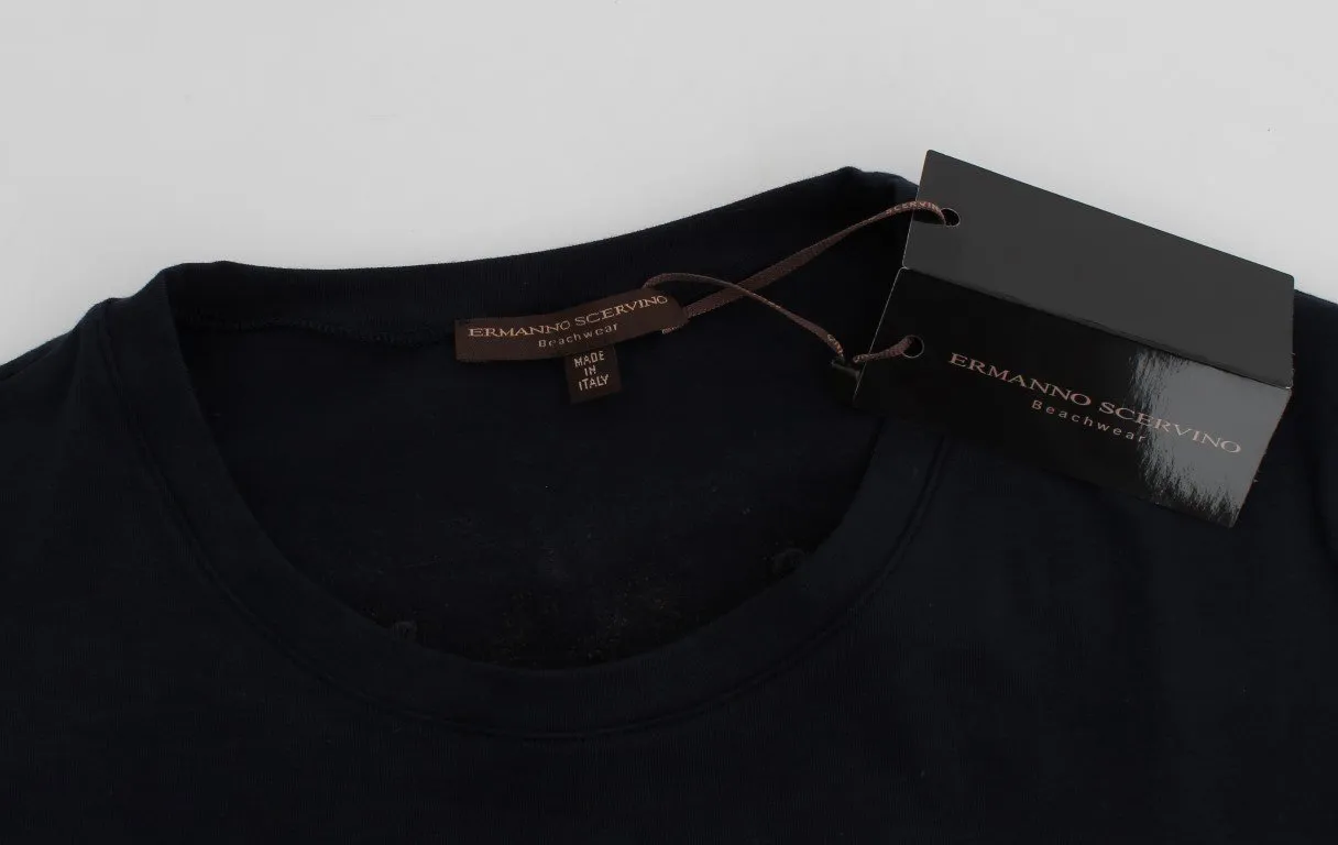 Blue Cotton Stretch Crewneck Underwear T-shirt