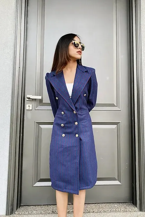 Blue Striped Tweed Blazer Dress