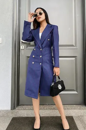 Blue Striped Tweed Blazer Dress