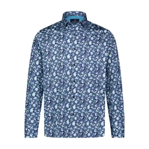 Blue, Teal, and Aqua Paisley Print Long Sleeve Shirt